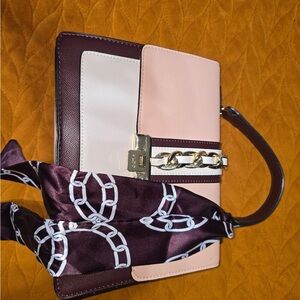 Aldo brand Chic Pink and White Clutch with Chain Detail